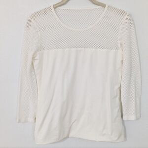 Akris Punto Mesh Crewneck Three Quarter Sleeve Top Stretch White Size US 8